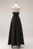 Black A Line Strapless Appliqued Backless Formal Dress