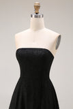 Black A Line Strapless Appliqued Backless Formal Dress