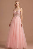 Watermelon A Line Sparkly Beaded Corset Spaghetti Straps Long Prom Dress