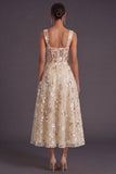 Sparkly Pink Sequined Corset A Line Floral Long Gala Dress