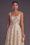 Sparkly Pink Sequined Corset A Line Floral Long Gala Dress