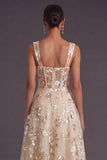 Sparkly Pink Sequined Corset A Line Floral Long Gala Dress