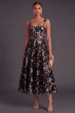 Sparkly Pink Sequined Corset A Line Floral Long Gala Dress