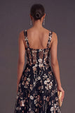 Sparkly Pink Sequined Corset A Line Floral Long Gala Dress