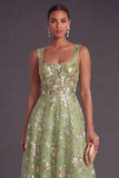 Sparkly Pink Sequined Corset A Line Floral Long Gala Dress