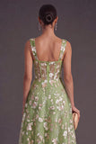 Sparkly Pink Sequined Corset A Line Floral Long Gala Dress