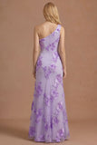 Yellow Mermaid Floral One Shoulder Long Formal Dress with Slit