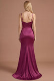Burgundy Spaghetti Straps Mermaid Ruched Long Prom Dress