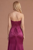 Burgundy Floral Corset Mermaid Strapless Long Prom Dress with Slit