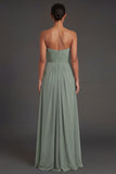 Dusty Sage Sheath Sweetheart Ruched Backless Long Formal Dress with Slit