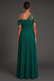 Dark Green One Shoulder A Line Ruched Long Formal Dress with Slit