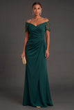 Dark Green Mermaid Off the Shoulder Ruched Long Formal Dress