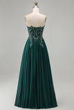 Sheath Dark Green Sweetheart Appliqued Backless Long Formal Dress