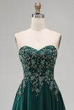Sheath Dark Green Sweetheart Appliqued Backless Long Formal Dress