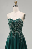 Sheath Dark Green Sweetheart Appliqued Backless Long Formal Dress