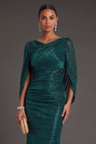 Dark Green Metallic Mermaid V Neck Long Formal Dress with Cape