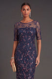 Burgundy Floral Sparkly Beaded Sheath Appliqued Midi Formal Dress