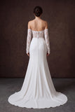 Ivory Mermaid Off the Shoulder Court Train Lace Wedding Dress with Sleeves