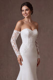 Ivory Mermaid Off the Shoulder Court Train Lace Wedding Dress with Sleeves