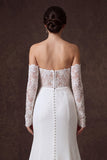Ivory Mermaid Off the Shoulder Court Train Lace Wedding Dress with Sleeves
