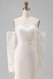 Ivory Mermaid Off the Shoulder Court Train Lace Wedding Dress with Sleeves