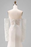 Ivory Mermaid Off the Shoulder Court Train Lace Wedding Dress with Sleeves