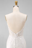 Ivory Mermaid Spaghetti Straps Lace Floor Length Wedding Dress with Slit