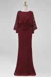 Burgundy Mermaid Floral Embroidered Long Mother of the Bride Dress