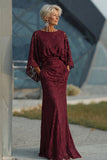 Burgundy Mermaid Floral Embroidered Long Mother of the Bride Dress