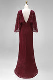Burgundy Mermaid Floral Embroidered Long Mother of the Bride Dress