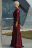 Burgundy Mermaid Floral Embroidered Long Mother of the Bride Dress