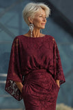 Burgundy Mermaid Floral Embroidered Long Mother of the Bride Dress