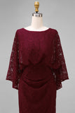 Burgundy Mermaid Floral Embroidered Long Mother of the Bride Dress