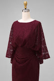 Burgundy Mermaid Floral Embroidered Long Mother of the Bride Dress