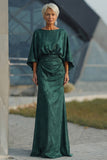 Pine Jacquard Floral Mermaid Draped Flutter Sleeves Maxi Mother of the Bride Dress