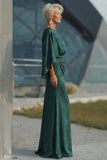 Pine Jacquard Floral Mermaid Draped Flutter Sleeves Maxi Mother of the Bride Dress