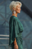Pine Jacquard Floral Mermaid Draped Flutter Sleeves Maxi Mother of the Bride Dress