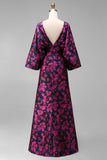Jacquard Floral Fuchsia Mermaid Ruched Long Mother Of Bride Dress