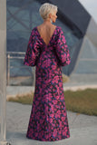 Jacquard Floral Fuchsia Mermaid Ruched Long Mother Of Bride Dress