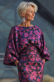 Jacquard Floral Fuchsia Mermaid Ruched Long Mother Of Bride Dress