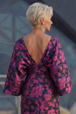 Jacquard Floral Fuchsia Mermaid Ruched Long Mother Of Bride Dress