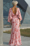 Floral Dusty Rose Mermaid Chiffon Ruched Long Mother of the Bride Dress