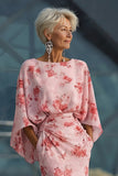 Floral Dusty Rose Mermaid Chiffon Ruched Long Mother of the Bride Dress