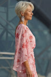 Floral Dusty Rose Mermaid Chiffon Ruched Long Mother of the Bride Dress