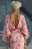 Floral Dusty Rose Mermaid Chiffon Ruched Long Mother of the Bride Dress