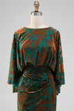 Dark Green Floral Mermaid Ruched Round Neck Long Mother of the Bride Dress