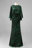 Peacock Blue Mermaid Floral Round Neck Backless Long Mother of the Bride Dress