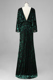 Peacock Blue Mermaid Floral Round Neck Backless Long Mother of the Bride Dress