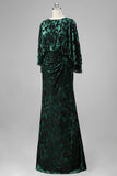 Peacock Blue Mermaid Floral Round Neck Backless Long Mother of the Bride Dress