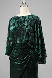 Peacock Blue Mermaid Floral Round Neck Backless Long Mother of the Bride Dress